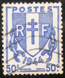 Selo postal da França de 1945 broken chains 50