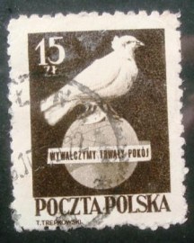 Selo postal da Polônia de 1950 Dove of peace on a globe