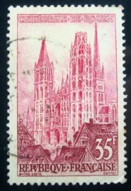Selo postal da França de 1957 Rouen (Cathedral)