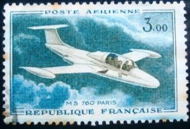 Selo postal da França 1960 Morane Saulnier MS 760