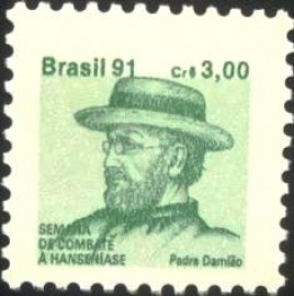 Selo postal do Brasil de 1991 Padre Damião H 28