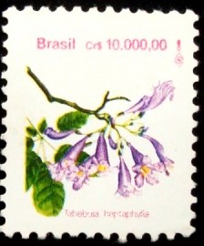 Selo postal do Brasil de 1992 Ipê roxo M