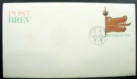 Inteiro postal da Suécia de 1977 Unicorn head