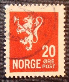 Selo postal da Noruega de 1940 Lion type II 20