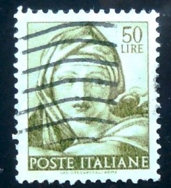 Selo postal da Itália de 1961 Head of the Delphic Sibyl