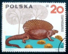 Selo postal da Polônia de 1965 Edaphosaurus