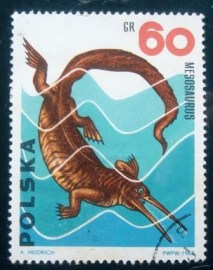 Selo postal da Polônia de 1965 Mesosaurus