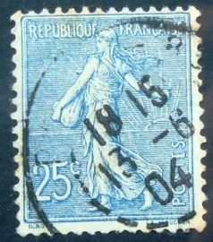 Selo postal da França de 1903 Semeuse lignée 25