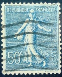 Selo postal da França de 1921 Semeuse camée 50