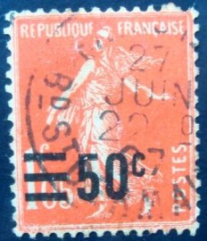 Selo postal da França de 1927 Semeuse camée 50