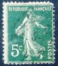 Selo postal da França de 1907 Semeuse camée 5