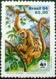 Selo postal do Brasil de 1984 Macaco Muriqui