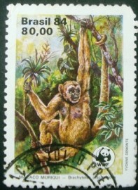 Selo postal do Brasil de 1984 Macaco Muriqui - C 1402 U