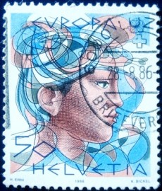 Selo postal da Suíça de 1986 Woman's head