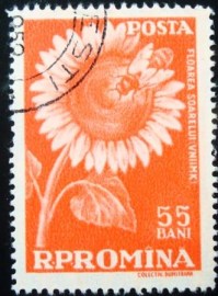 Selo postal da Romênia de 1959 Sunflower