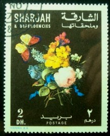 Selo postal Sharjah 1967 Bouquet and red-yellow butterfly
