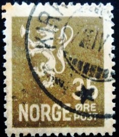 Selo postal da Noruega de 1927 Lion type II 35