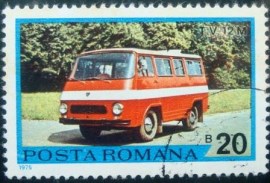 Selo postal da Romênia de 1975 T.V. 12M minibus