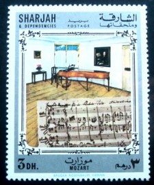 Selo postal de Sharjah de 1970 Partitura