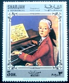 Selo postal de Sharjah de 1970 Young Mozart