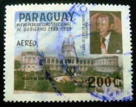 Selo postal do Paraguai de 1988 Government Palace and President Stroessner