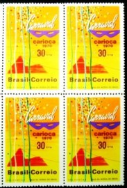 Quadra de selos postais do Brasil de 1970 Carnaval Carioca M