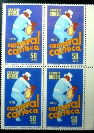 Quadra de selos postais do Brasil de 1970 Carnaval Carioca