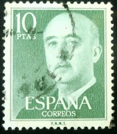 Selo postal da Espanha de 1955 General Franco 10