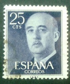 Selo postal da Espanha de 1955 General Franco 25