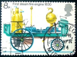 Selo postal do Reino Unido de 1974 First Steam Fire-engine
