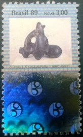 Selo postal do Brasil de 1989 O Índio e a Suaçuapara Brecheret