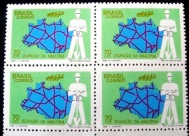 Quadra de selos postais do Brasil de 1972 Ocupação da Amazônia