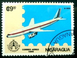 Selo postal da Nicarágua de 1986 Airbus A-300
