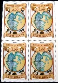 Quadra de selos postais do Brasil de 1972 Mapa Mundi