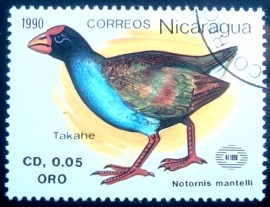 Selo postal da Nicarágua de 1990 Takahē