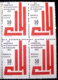 Quadra de selos do Brasil de 1971 Congresso Habitação M
