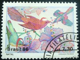 Selo postal do Brasil de 1986 Pássaros e Flores - C 1532 NCC