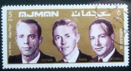 Selo postal do Emirado de Ajman Apollo 14 Shepard Roosa and Mitchell