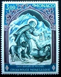 Selo postal de Mônaco de 1974 Saint Bernard of Menthon