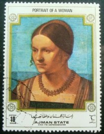 Selo postal do Emirado de Ajman de 1972 Portrait of a woman