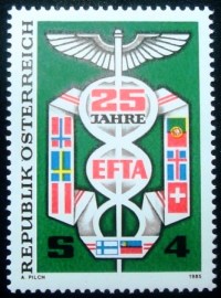 Selo postal da Áustria de 1985 Anniversary of EFTA