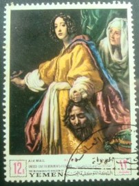 Selo postal do Reino do Yemen de 1968 Judith with Holofernes head
