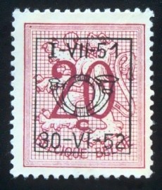 Selo postal da Bélgica de 1952 Number on Heraldic Lion