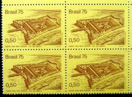 Quadra de selos postais do Brasil de 1975 Forte dos Reis Magos