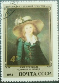 Selo postal da União Soviética de 1984 Girl in Hat