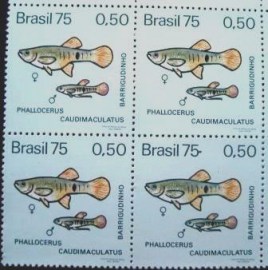 Quadra de selos postais do Brasil de 1975 Barrigudinho