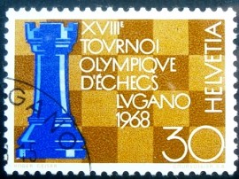 Selo postal da Suiça de 1968 Rook & chessboard