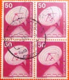 Quadra de selos postais da Alemanha de 1975 Raisting Earth Station