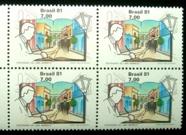 Quadra de selos do Brasil de 1981 Lima Barreto