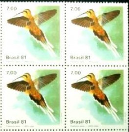 Quadra de selos do Brasil de 1981 Beija-flor Limpa Casa